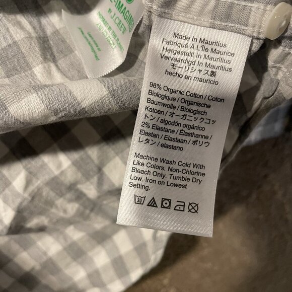 J CREW Shirt Mens Large Buttondown Secret Wash Organic Cotton Gray Slim Gingham - Picture 4 of 6